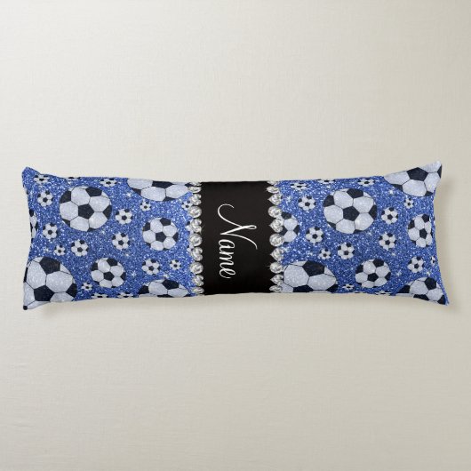 Aangepaste naam blauwe glitter voetballen lichaamskussen (Achterkant)