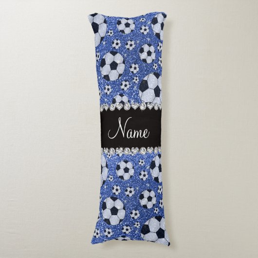 Aangepaste naam blauwe glitter voetballen lichaamskussen (Voorkant Verticaal)