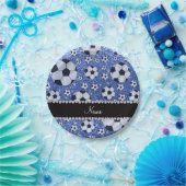 Aangepaste naam blauwe glitter voetballen papieren bordje (Feest)