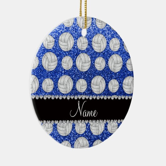 Aangepaste naam: blauwe glitter volleyballen keramisch ornament (Rechts)
