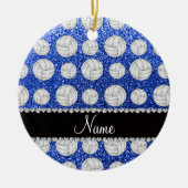 Aangepaste naam: blauwe glitter volleyballen keramisch ornament (Voorkant)