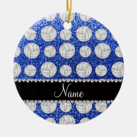 Aangepaste naam: blauwe glitter volleyballen keramisch ornament (Voorkant)