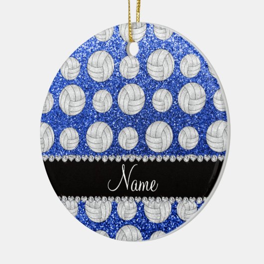 Aangepaste naam: blauwe glitter volleyballen keramisch ornament (Links)