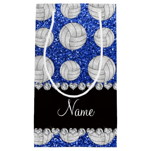 Aangepaste naam: blauwe glitter volleyballen klein cadeauzakje (Voorkant)