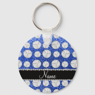 Aangepaste naam: blauwe glitter volleyballen sleutelhanger