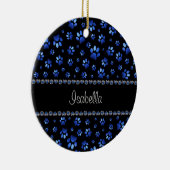 Aangepaste naam, blauwe glitters hondenpoten keramisch ornament (Rechts)