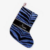 Aangepaste naam blauwe glittertijgerstrepen kleine kerstsok (Voorkant (Hangend))