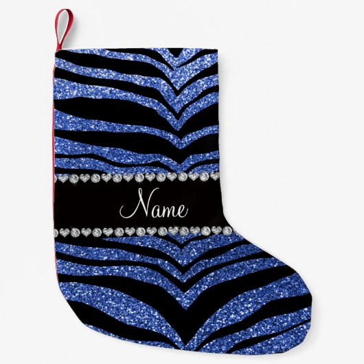 Aangepaste naam blauwe glittertijgerstrepen kleine kerstsok (Voorkant)