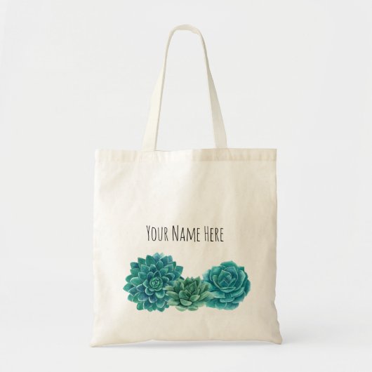 Aangepaste naam Blauwe Groene Succulten Tote Bag (Voorkant)
