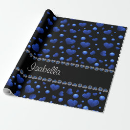 Aangepaste naam, Blauwe hart glinsterend patroon Cadeaupapier