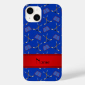 Aangepaste naam blauwe hockeysticks rode streep Case-Mate iPhone case (Achterkant)
