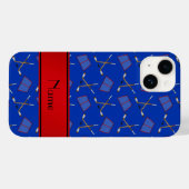 Aangepaste naam blauwe hockeysticks rode streep Case-Mate iPhone case (Achterkant (horizontaal))