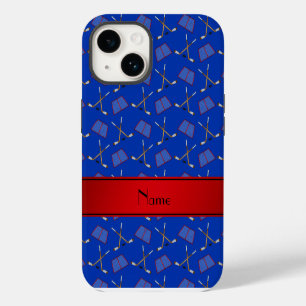 Aangepaste naam blauwe hockeysticks rode streep iPhone 14 hoesje