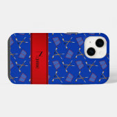 Aangepaste naam blauwe hockeysticks rode streep iPhone hoesje (Achterkant horizontaal)