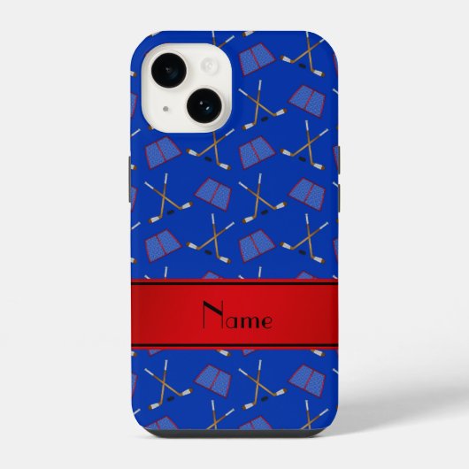 Aangepaste naam blauwe hockeysticks rode streep iPhone hoesje (Achterkant)