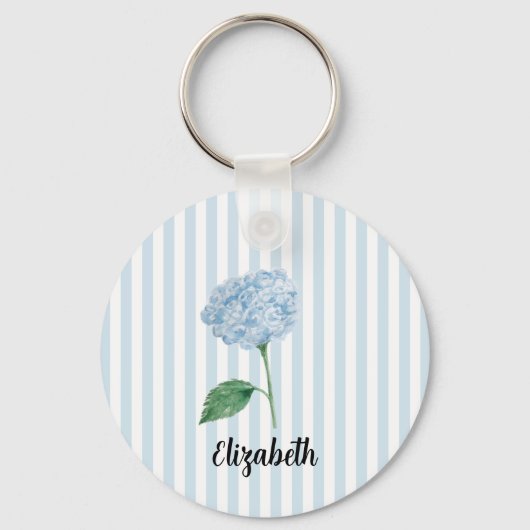 Aangepaste naam Blauwe Hortensia Schildering Stree Sleutelhanger (Voorkant)