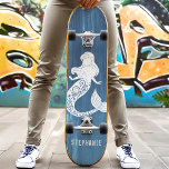 Aangepaste naam blauwe houten band persoonlijk skateboard<br><div class="desc">Blue Wood Beach Mermaid Custom Name skateboard</div>