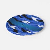 Aangepaste naam blauwe kamouflage streep papieren bordje (Gekanteld)