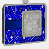 Aangepaste naam blauwe lacrosse verzilverd omlijst ornament (Rechts)