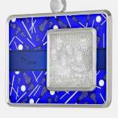 Aangepaste naam blauwe lacrosse verzilverd omlijst ornament (Links)