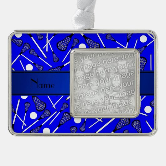 Aangepaste naam blauwe lacrosse verzilverd omlijst ornament (Voorkant)