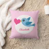 Aangepaste naam blauwe liefvogel met roze hart kussen (Deken)