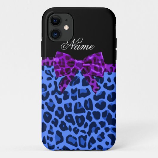Aangepaste naam blauwe luipaard, paarse boeg Case-Mate iPhone case (Achterkant)