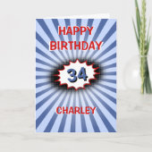 Aangepaste naam: blauwe retro verjaardag kaart (Voorkant)