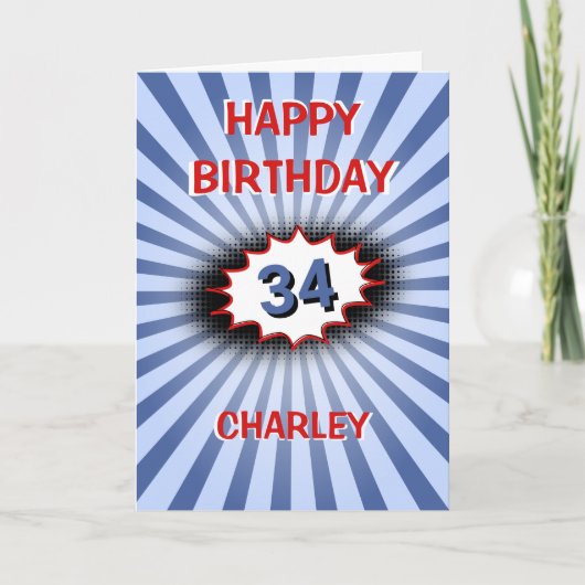 Aangepaste naam: blauwe retro verjaardag kaart (Voorkant)