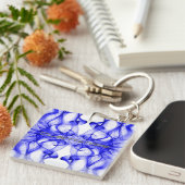 Aangepaste naam Blauwe rook symmetrische witte Sleutelhanger (Voorkant Rechts)