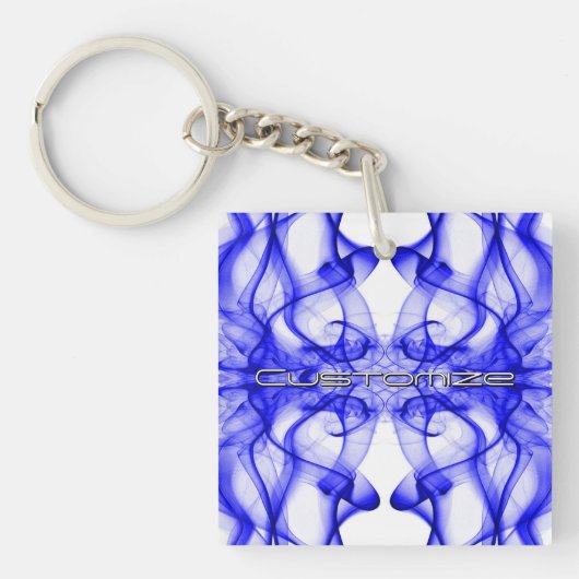 Aangepaste naam Blauwe rook symmetrische witte Sleutelhanger (Voorkant)