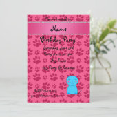 Aangepaste naam blauwe roze kattenpoten kaart (Staand voorkant)