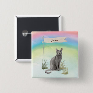 Aangepaste naam blauwe Russische kat huisdier Vierkante Button 5,1 Cm