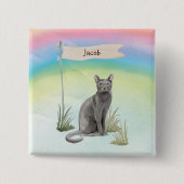 Aangepaste naam blauwe Russische kat huisdier Vierkante Button 5,1 Cm (Voorkant)