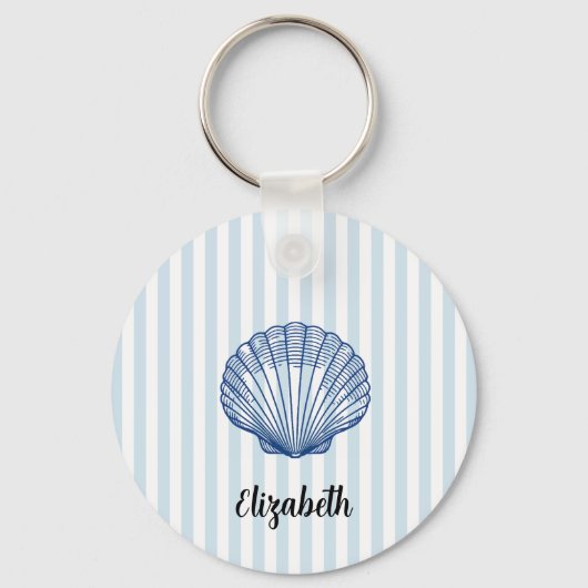 Aangepaste naam Blauwe Schelp Scallop Schildering Sleutelhanger (Voorkant)
