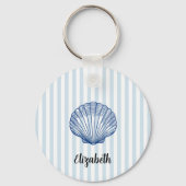 Aangepaste naam Blauwe Schelp Scallop Schildering Sleutelhanger (Achterkant)