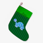 Aangepaste naam blauwe schildpad groene strepen kleine kerstsok (Voorkant (Hangend))