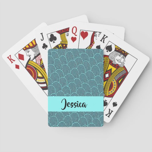 Aangepaste naam blauwe spiraalgolven pokerkaarten (Achterkant)