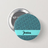 Aangepaste naam blauwe spiraalgolven ronde button 5,7 cm (Voorkant /achterkant)