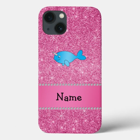 Aangepaste naam blauwe vernauwde roze glitter Case-Mate iPhone case (Achterkant)