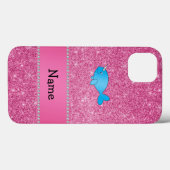 Aangepaste naam blauwe vernauwde roze glitter Case-Mate iPhone case (Achterkant (horizontaal))
