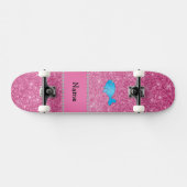 Aangepaste naam blauwe vernauwde roze glitter persoonlijk skateboard (Horizontaal)