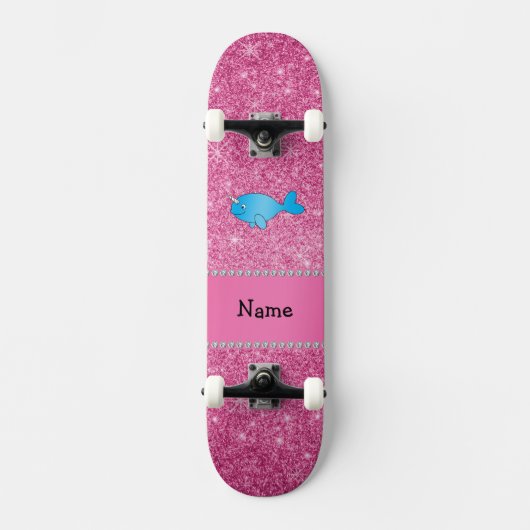 Aangepaste naam blauwe vernauwde roze glitter persoonlijk skateboard (Voorkant)