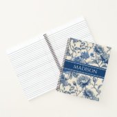 Aangepaste naam Blauwe Vintage Bloemen | Monogram Notitieboek (Binnen)