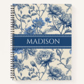 Aangepaste naam Blauwe Vintage Bloemen | Monogram Notitieboek (Voorkant)