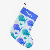 Aangepaste naam blauwe vis kleine kerstsok (Voorkant (Hangend))
