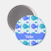 Aangepaste naam blauwe vis magneet (Voorkant / Achterkant)
