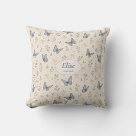 Aangepaste naam Blauwe Vlinder Boog Vintage Bloem Kussen