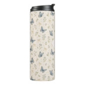 Aangepaste naam Blauwe Vlinder Boog Vintage Bloem Thermosbeker (Gedraaid links)