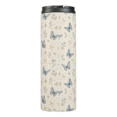 Aangepaste naam Blauwe Vlinder Boog Vintage Bloem Thermosbeker (Achterkant)